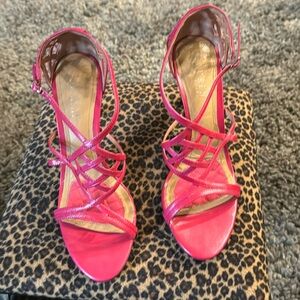 Lauren by Ralph Lauren Strappy pink high heeled sandals.
